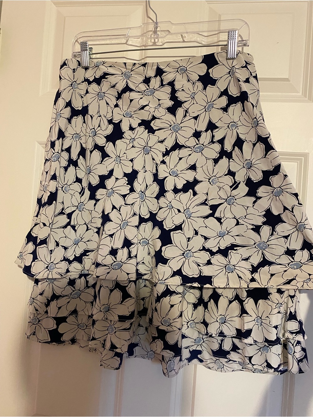 Ralph Lauren blue white floral print silk skirt, size 12